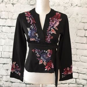 French Connection Embroidered Wrap Blouse Size 4
